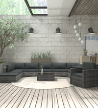 11-tlg. Garten-Lounge-Set mit Auflagen Poly Rattan Grau