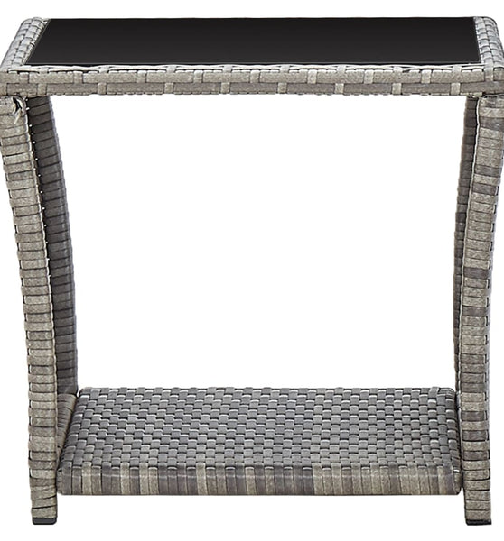 Couchtisch Grau 45x45x40 cm Poly Rattan und Glas