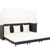 Ausziehbares 3-Sitzer-Schlafsofa mit Dach Poly Rattan Schwarz