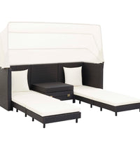 Ausziehbares 3-Sitzer-Schlafsofa mit Dach Poly Rattan Schwarz
