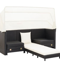 Ausziehbares 3-Sitzer-Schlafsofa mit Dach Poly Rattan Schwarz