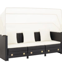 Ausziehbares 3-Sitzer-Schlafsofa mit Dach Poly Rattan Schwarz