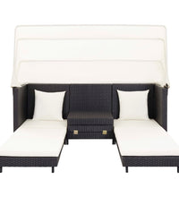 Ausziehbares 3-Sitzer-Schlafsofa mit Dach Poly Rattan Schwarz