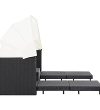 Ausziehbares 3-Sitzer-Schlafsofa mit Dach Poly Rattan Schwarz
