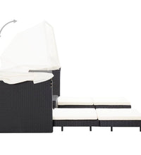 Ausziehbares 3-Sitzer-Schlafsofa mit Dach Poly Rattan Schwarz