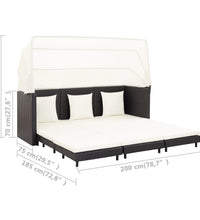 Ausziehbares 3-Sitzer-Schlafsofa mit Dach Poly Rattan Schwarz