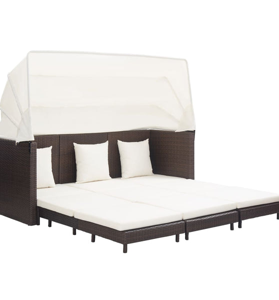 Ausziehbares 3-Sitzer-Schlafsofa mit Dach Poly Rattan Braun