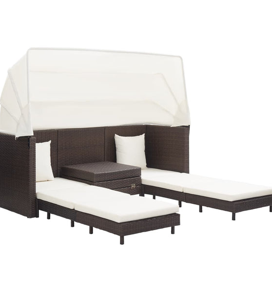 Ausziehbares 3-Sitzer-Schlafsofa mit Dach Poly Rattan Braun