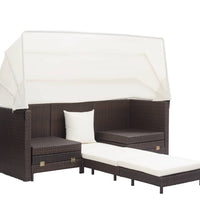 Ausziehbares 3-Sitzer-Schlafsofa mit Dach Poly Rattan Braun