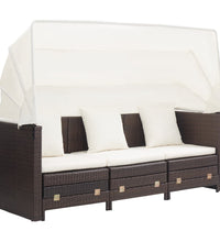 Ausziehbares 3-Sitzer-Schlafsofa mit Dach Poly Rattan Braun