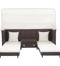 Ausziehbares 3-Sitzer-Schlafsofa mit Dach Poly Rattan Braun