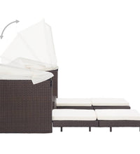 Ausziehbares 3-Sitzer-Schlafsofa mit Dach Poly Rattan Braun