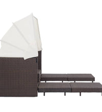 Ausziehbares 3-Sitzer-Schlafsofa mit Dach Poly Rattan Braun