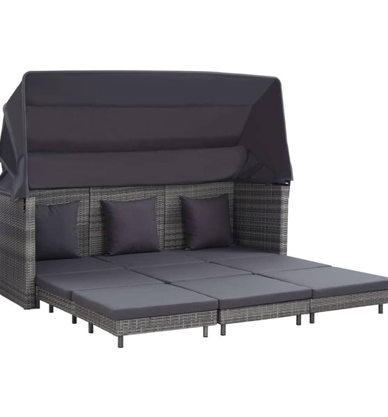 Ausziehbares 3-Sitzer-Schlafsofa mit Dach Poly Rattan Grau