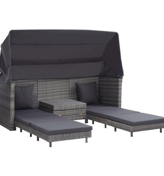 Ausziehbares 3-Sitzer-Schlafsofa mit Dach Poly Rattan Grau