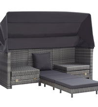 Ausziehbares 3-Sitzer-Schlafsofa mit Dach Poly Rattan Grau