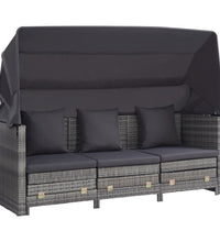 Ausziehbares 3-Sitzer-Schlafsofa mit Dach Poly Rattan Grau
