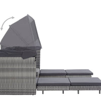 Ausziehbares 3-Sitzer-Schlafsofa mit Dach Poly Rattan Grau