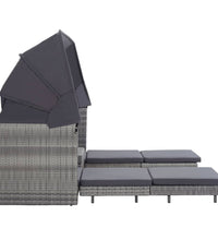Ausziehbares 3-Sitzer-Schlafsofa mit Dach Poly Rattan Grau