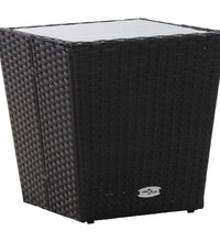 Beistelltisch Schwarz 41,5×41,5×43 cm Poly Rattan und Hartglas