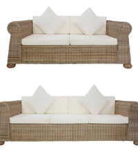 2-tlg. Sofagarnitur mit Kissen Natur Rattan