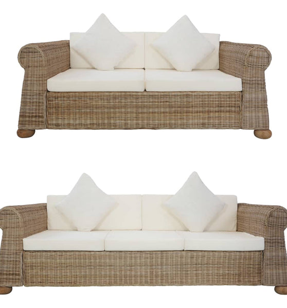 2-tlg. Sofagarnitur mit Kissen Natur Rattan