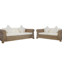 2-tlg. Sofagarnitur mit Kissen Natur Rattan
