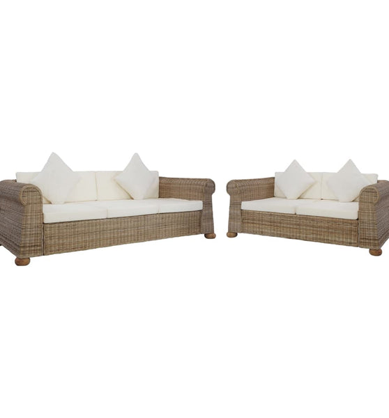 2-tlg. Sofagarnitur mit Kissen Natur Rattan