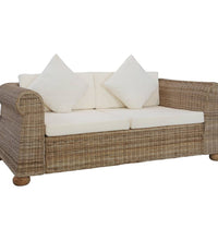 2-tlg. Sofagarnitur mit Kissen Natur Rattan