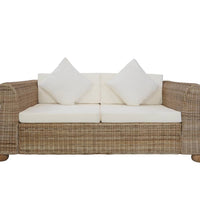 2-tlg. Sofagarnitur mit Kissen Natur Rattan