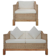 2-tlg. Sofagarnitur mit Kissen Natur Rattan