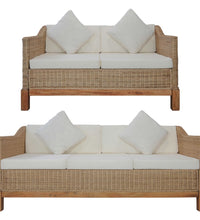 2-tlg. Sofagarnitur mit Auflagen Natur Rattan