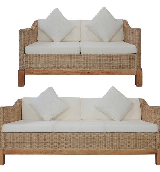 2-tlg. Sofagarnitur mit Auflagen Natur Rattan