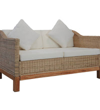2-tlg. Sofagarnitur mit Auflagen Natur Rattan