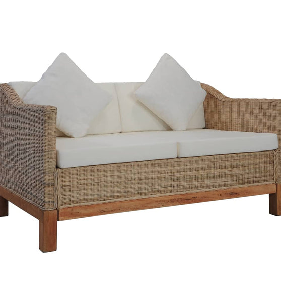 2-tlg. Sofagarnitur mit Auflagen Natur Rattan