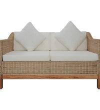 2-tlg. Sofagarnitur mit Auflagen Natur Rattan