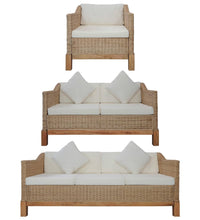3-tlg. Sofagarnitur mit Auflagen Natur Rattan
