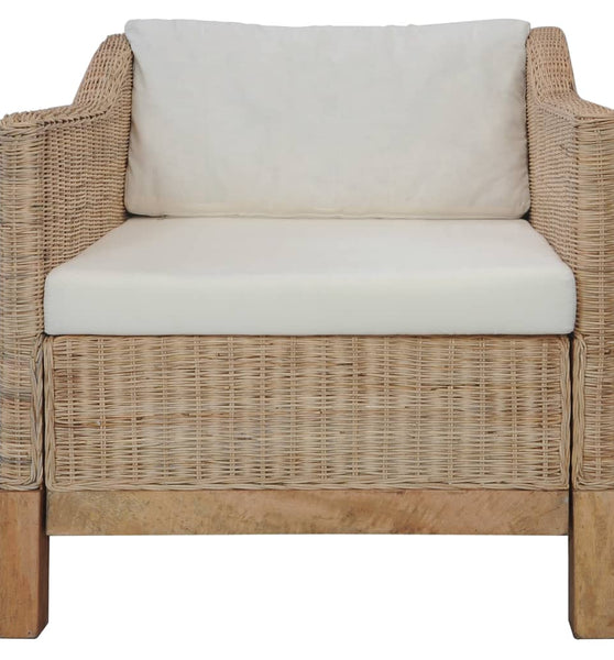 3-tlg. Sofagarnitur mit Auflagen Natur Rattan