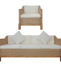 2-tlg. Sofagarnitur mit Auflagen Natur Rattan