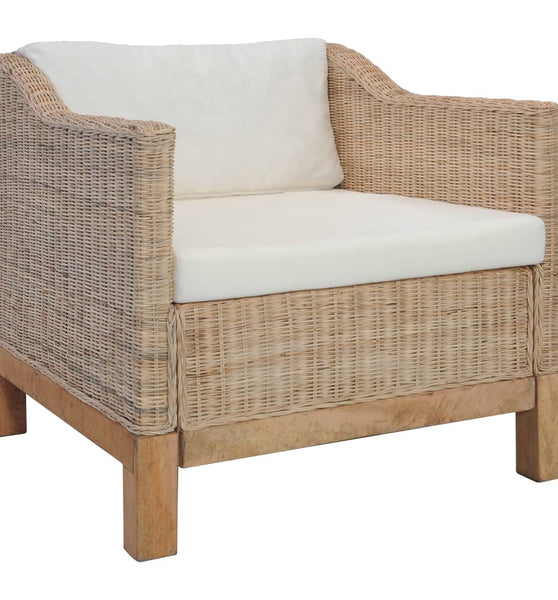 2-tlg. Sofagarnitur mit Auflagen Natur Rattan