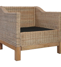 2-tlg. Sofagarnitur mit Auflagen Natur Rattan