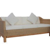 2-tlg. Sofagarnitur mit Auflagen Natur Rattan
