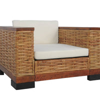 2-tlg. Sofagarnitur mit Auflagen Braun Natur Rattan
