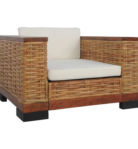 2-tlg. Sofagarnitur mit Auflagen Braun Natur Rattan