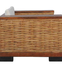 2-tlg. Sofagarnitur mit Auflagen Braun Natur Rattan