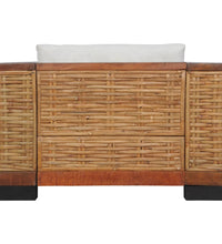 2-tlg. Sofagarnitur mit Auflagen Braun Natur Rattan