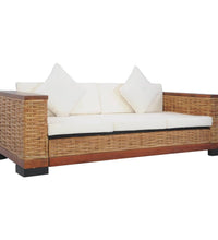 2-tlg. Sofagarnitur mit Auflagen Braun Natur Rattan