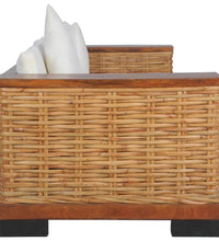 2-tlg. Sofagarnitur mit Auflagen Braun Natur Rattan