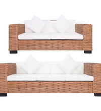 2-tlg. Sofagarnitur mit Auflagen Natur Rattan