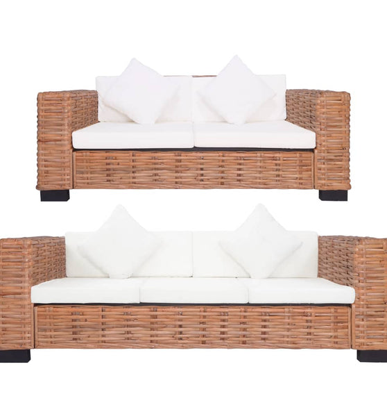 2-tlg. Sofagarnitur mit Auflagen Natur Rattan